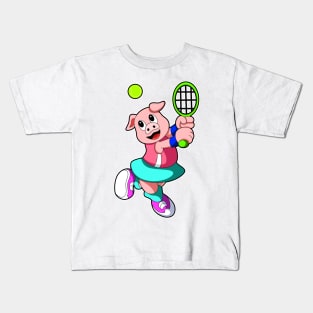 Pig at Tennis with Tennis racket & Skirt Kids T-Shirt